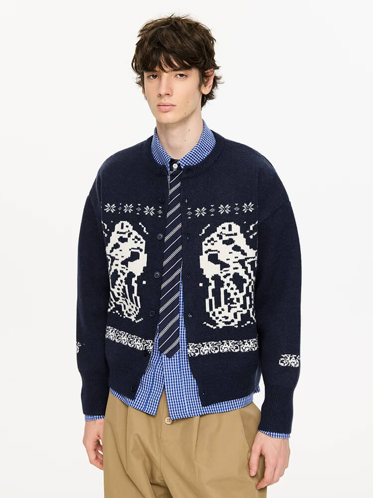 Loose Jacquard Knit Cardigan Fall Warm Couple Sweater - Image 3